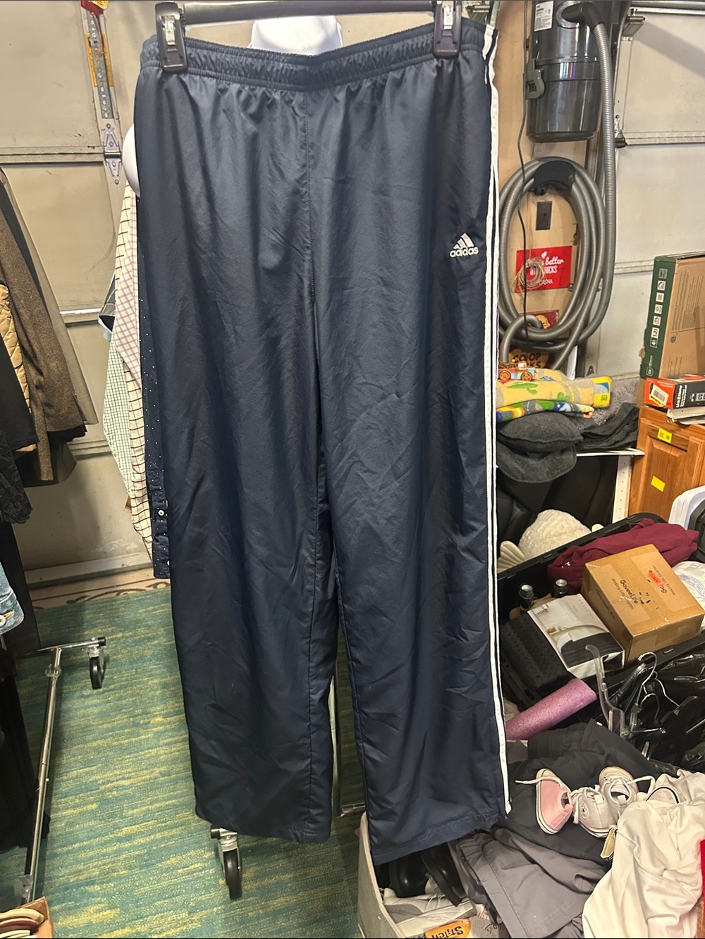 adidas Navy Track Pants with White Side Stripes and Logo